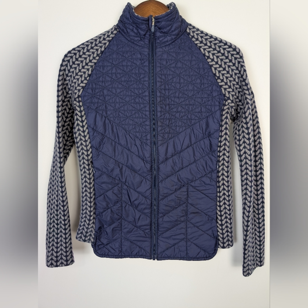 Krimson Klover Navy Insulated Quilted Switchback Jacket Hybrid Wool Knit Skiing